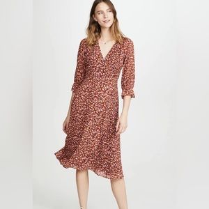 Madewell Clipdot crossover midi dress with long sleeves in spring prairie print